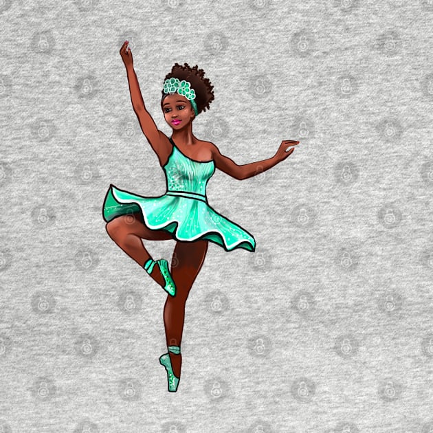 Ballet Dancer in green tutu dancing cute black girl African American brown skin ballerina - Dance by Artonmytee